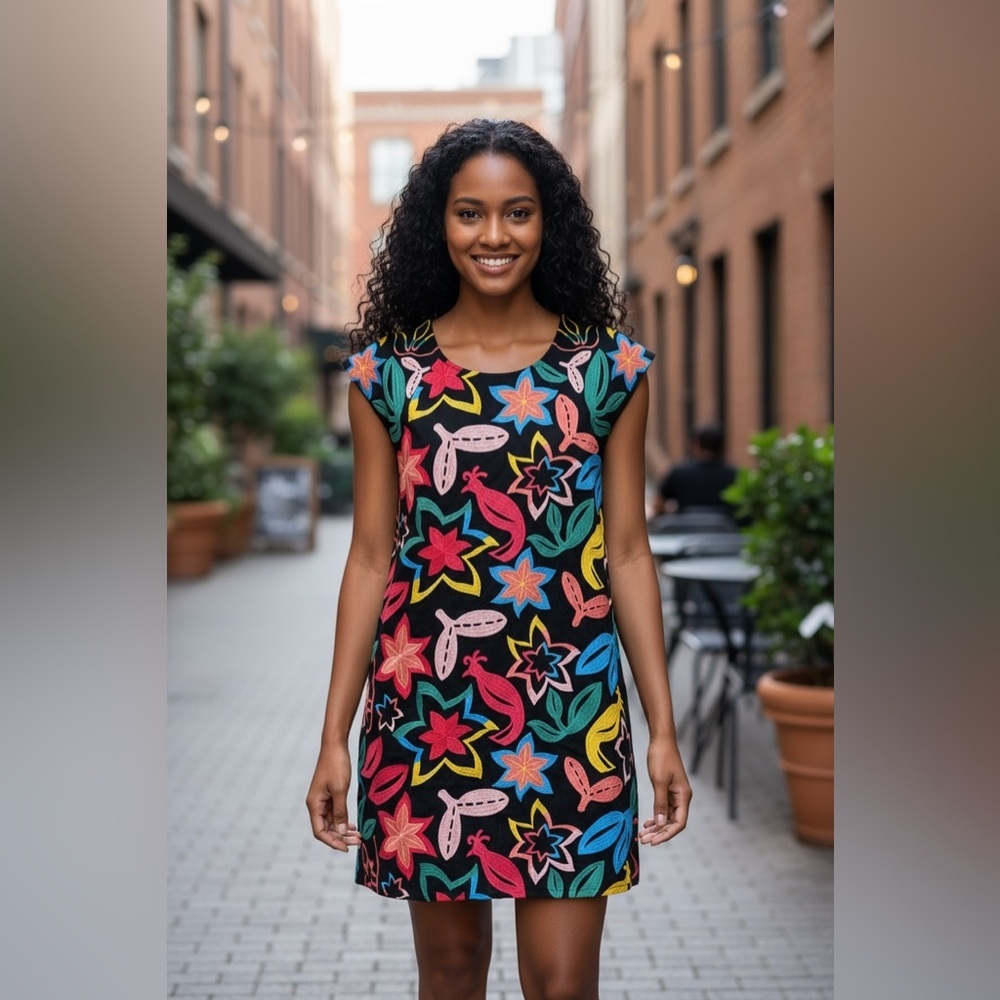 Andree by Unit Gorgeous Embroidery
Cotton/Linen Pullover Dress black Size Small